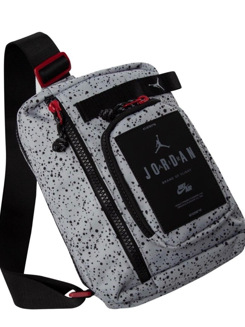 Jordan Speckled Sling Bag - White with Black and Red Accents